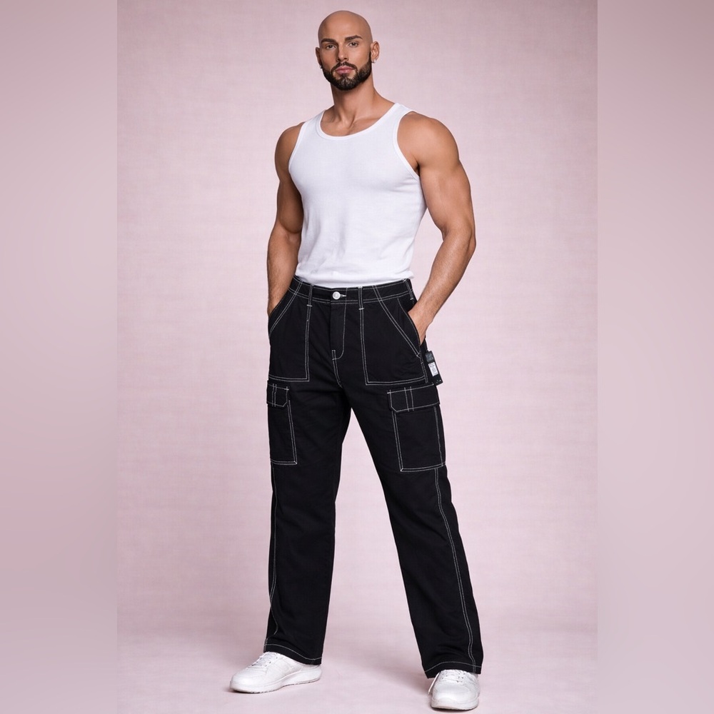 True Religion Bobby Baggy Cargo Pants with Contrast Stitching